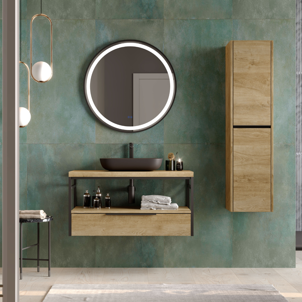 Mueble baño suspendido encimera | 70cm | incluye estante inferior y cajón