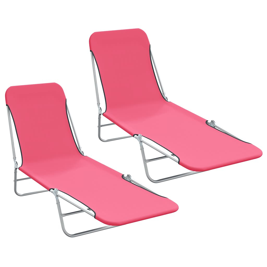 vidaXL tumbonas plegables 2 unidades acero y tela rosa