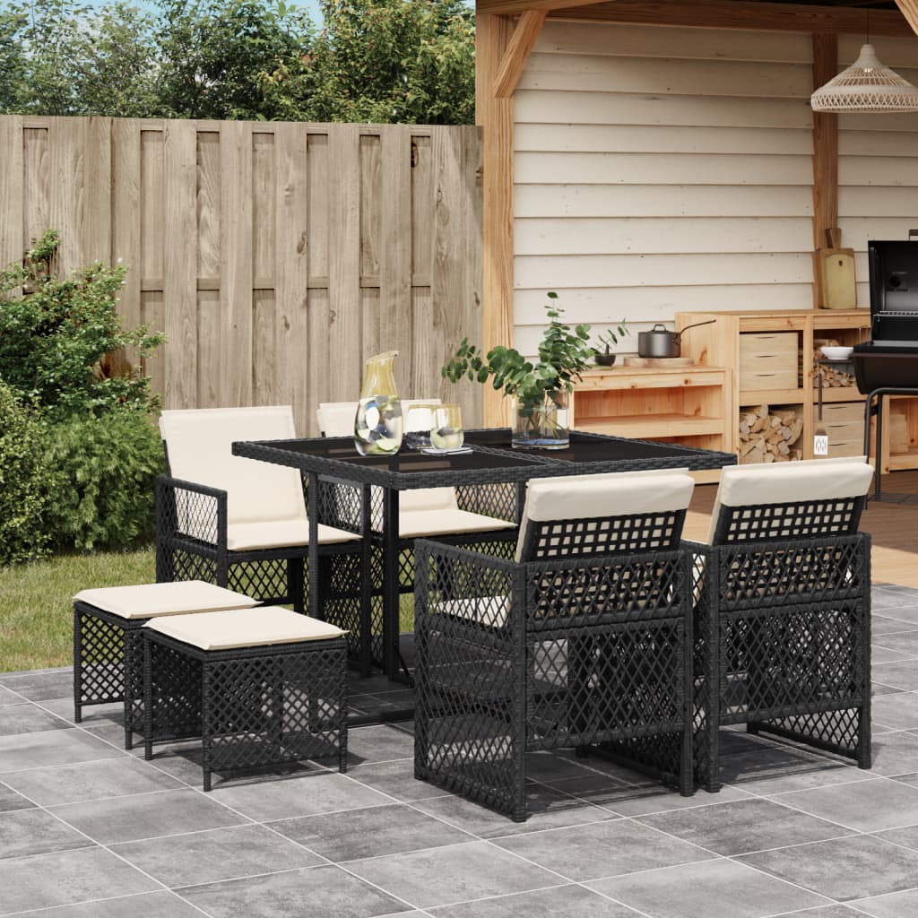 vidaXL set de comedor de jardín 9 pzas y cojines ratán sintético negro