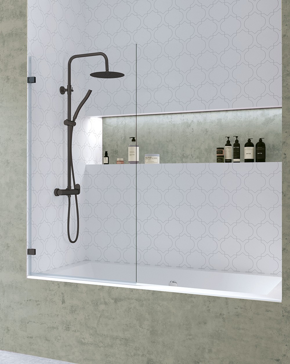 Mampara bañera frontal puerta abatible | transparente 85cm negro mate