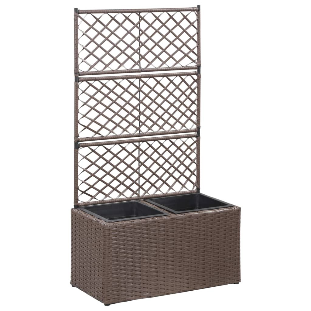 vidaXL enrejado y arriate 2 macetas ratán sintético marrón 58x30x107cm