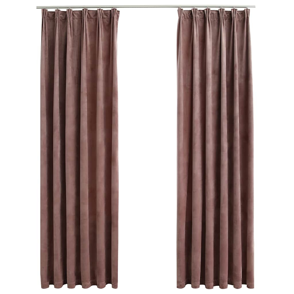 vidaXL cortinas opacas ganchos 2 pzas terciopelo rosa viejo 140x225 cm