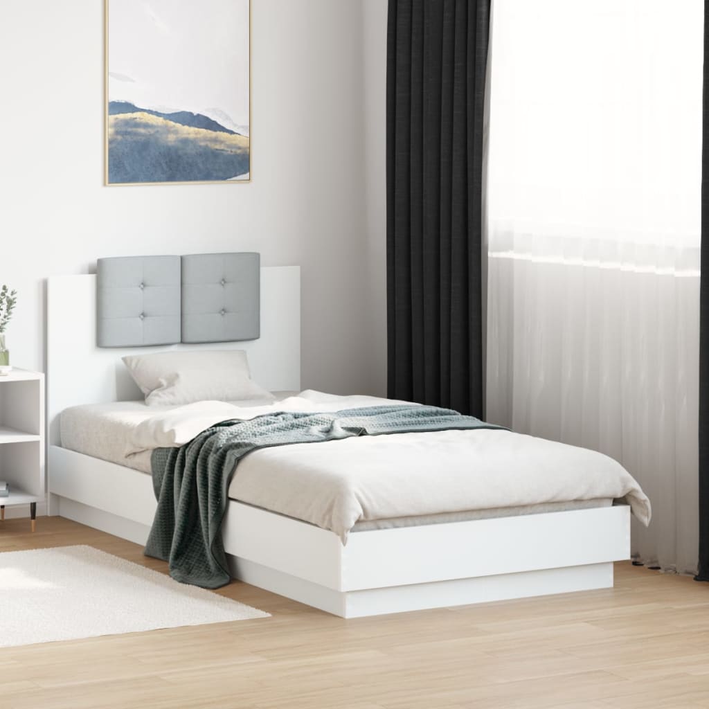 Cama con cabecero y luces LED blanco 90x190 cm es4175