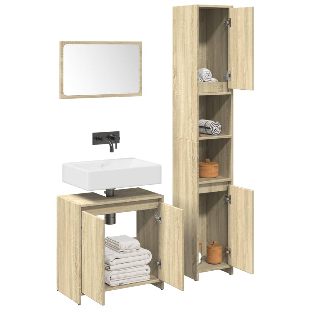 Set de muebles de baño 3 pzas madera contrachapada roble sonoma