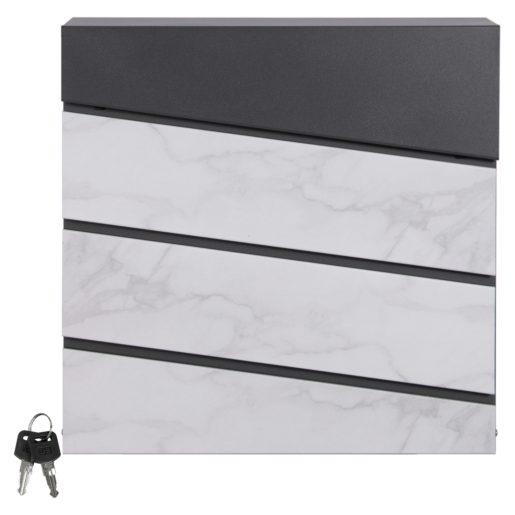 Buzón 37x36,5x11 cm antracita/acero con aspecto de mármol blanco ml-design