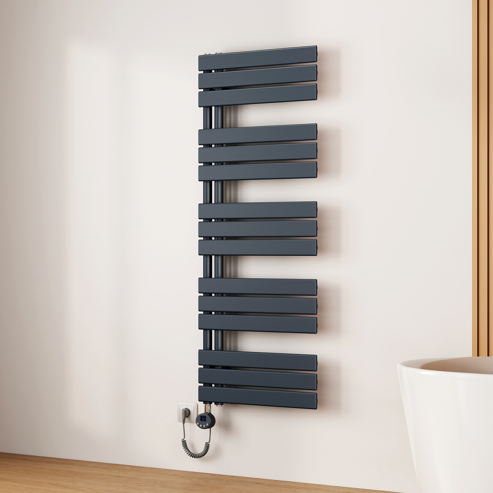 Emke toallero eléctrico 1320x500 mm gris antracita 800w Wi-Fi ipx4
