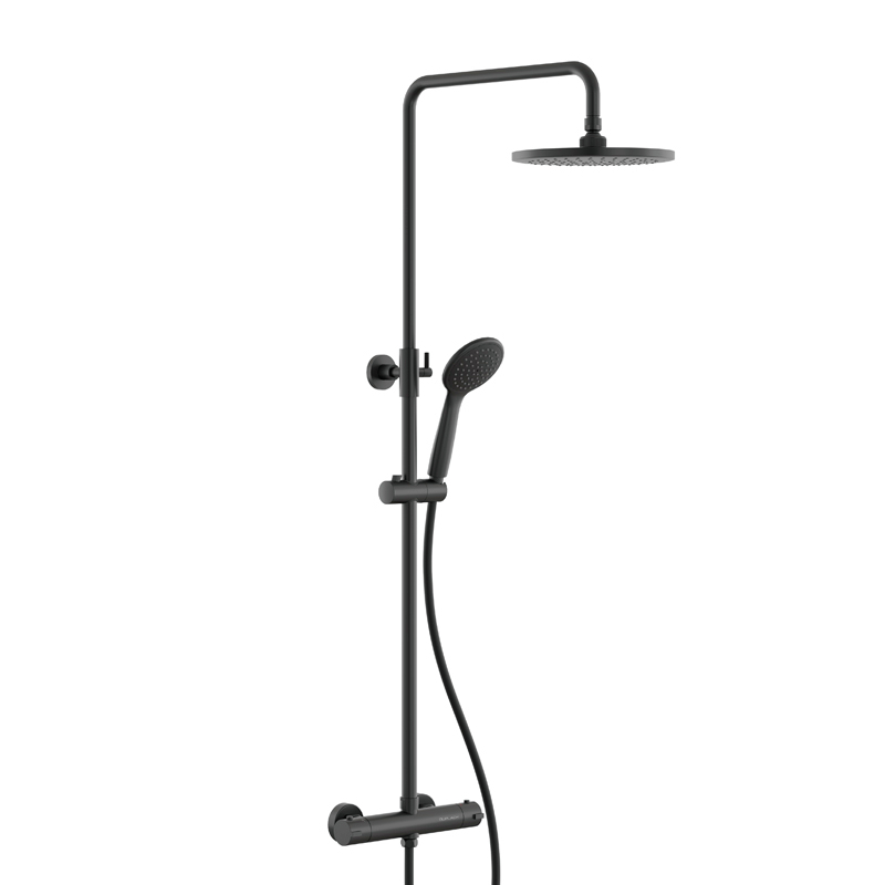 Columna de ducha termostática redonda negro PVC odor