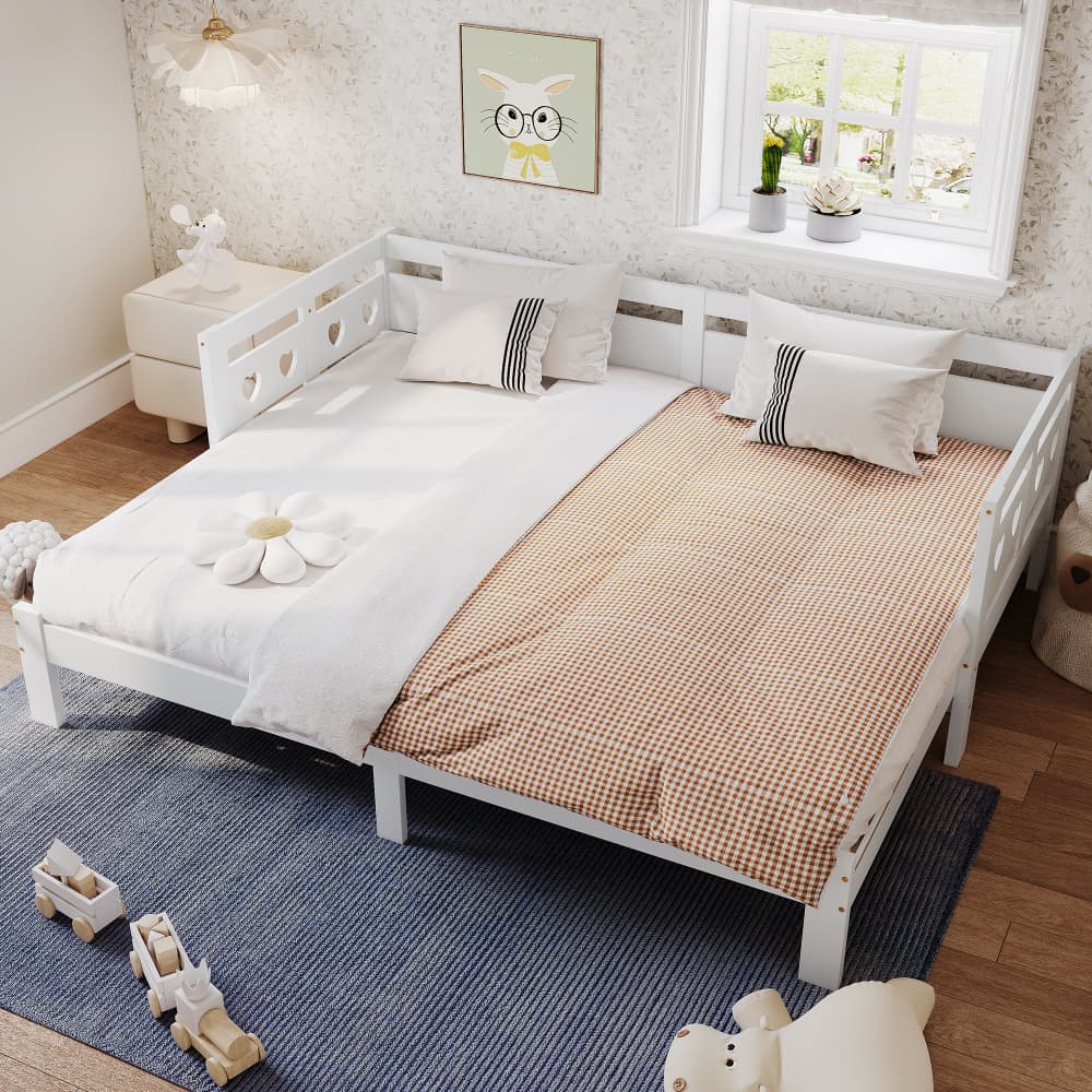 Cama nido 90x200cm extensible con corazón madera – color blanco