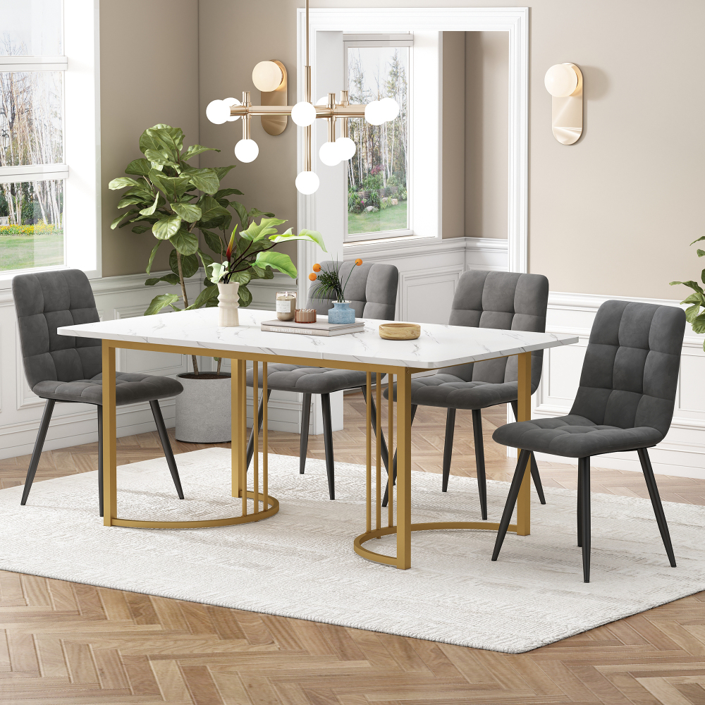 Conjunto de mesa y sillas mdf blanco efecto mármol para 4 personas 5 piezas