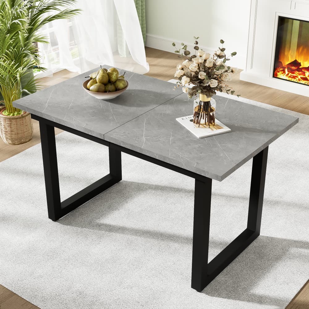 Mesa de comedor extensible estilo industrial mdf gris negro 75x140-180x80cm