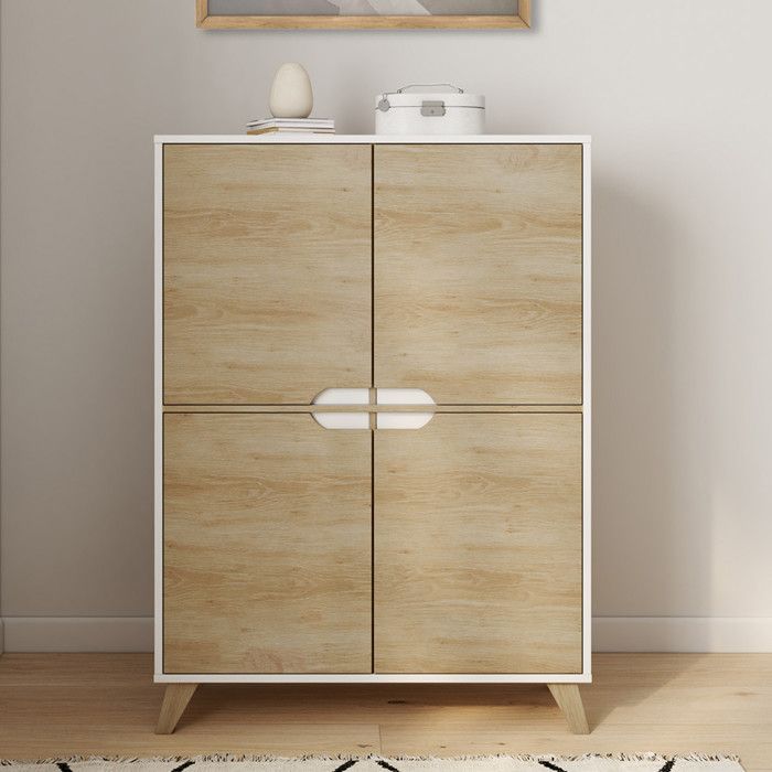 Mueble de almacenamiento escandinavo - blanco y madera - 80 cm