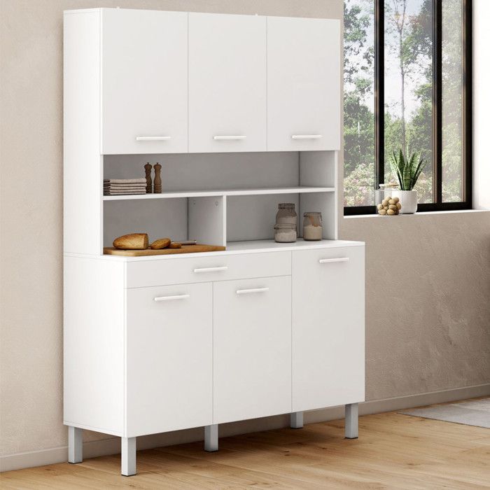 Aparador de cocina blanco brillante - 6 puertas 120 cm