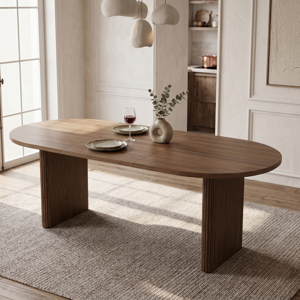 Mesa de comedor extensible para 6 a 8 personas mdf nogal 140 200x90cm
