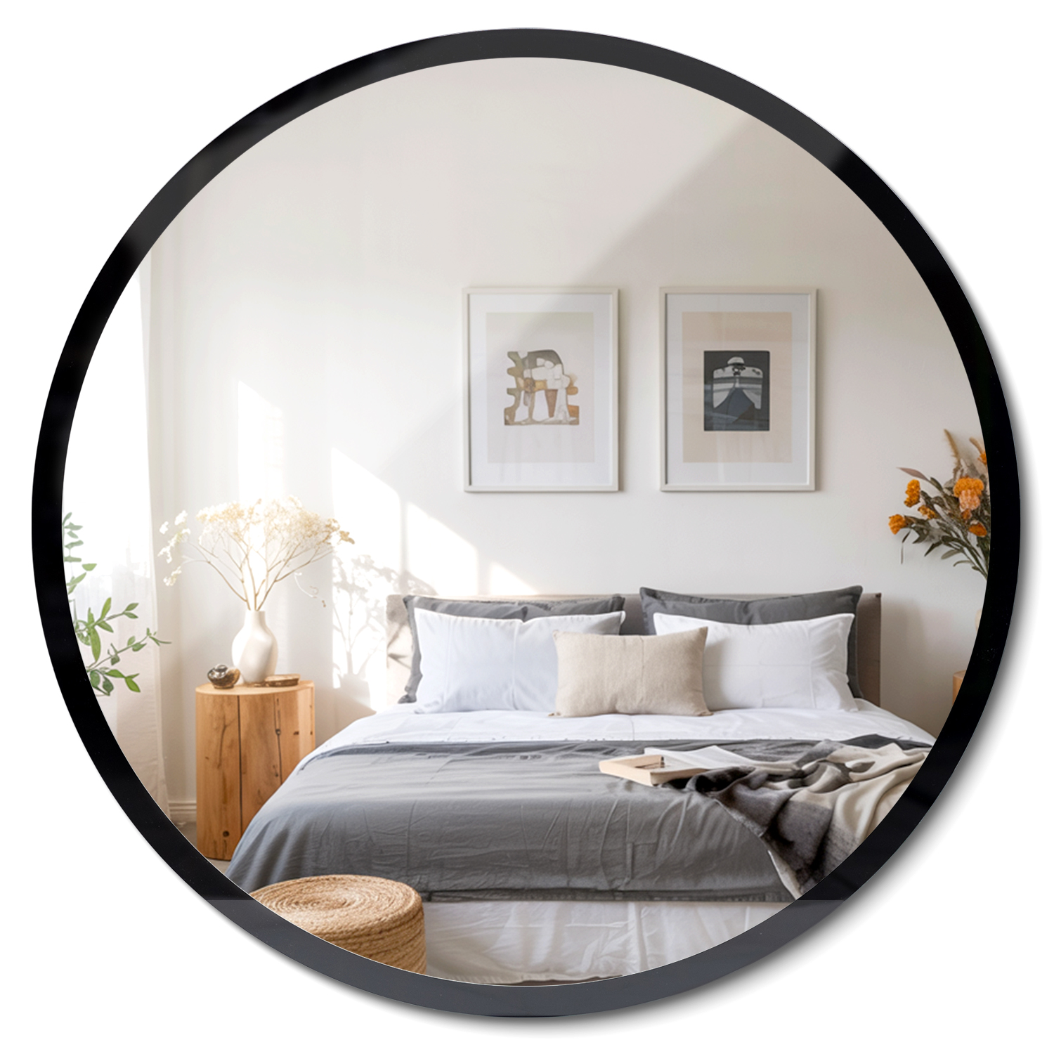 Espejo circular decorativo marco de vidrio negro estilo loft 70 cm