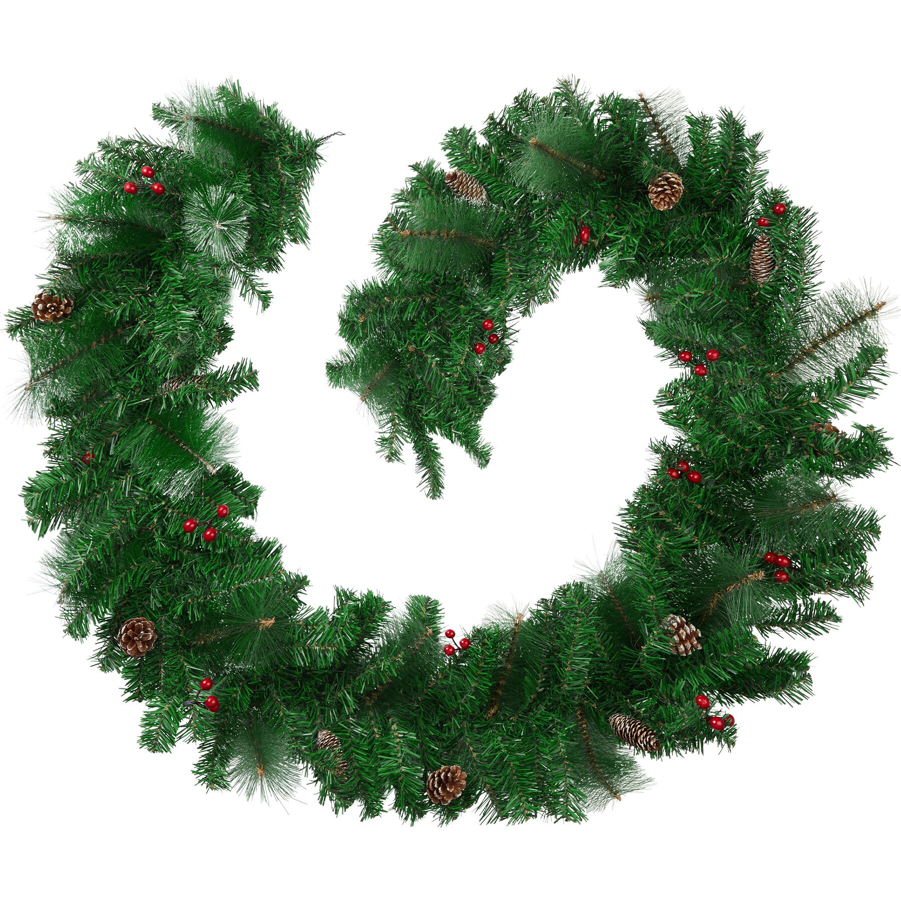 Guirnalda de navidad verde con piñas de abeto 2,7 m, rojo/verde