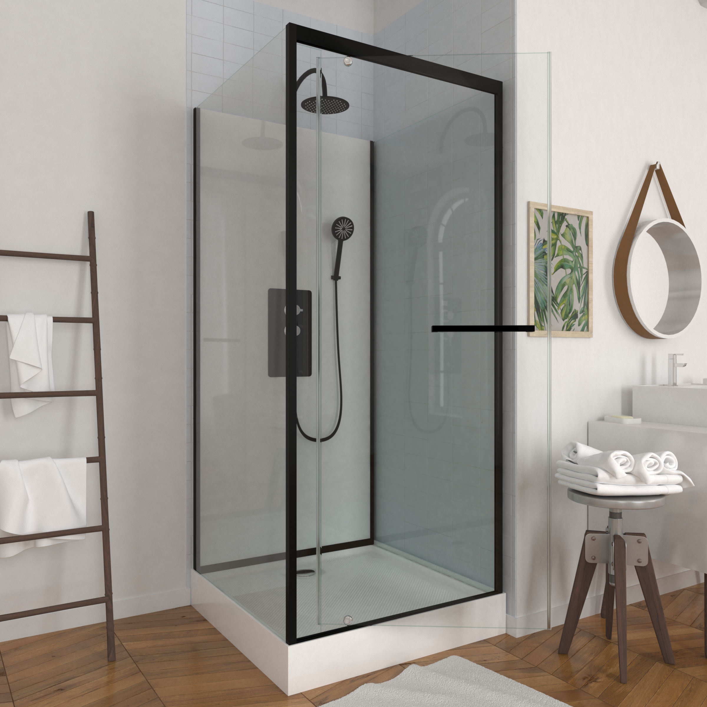 Cabina ducha cuadrada 90x90x230 cm extra blanco + perfil negro