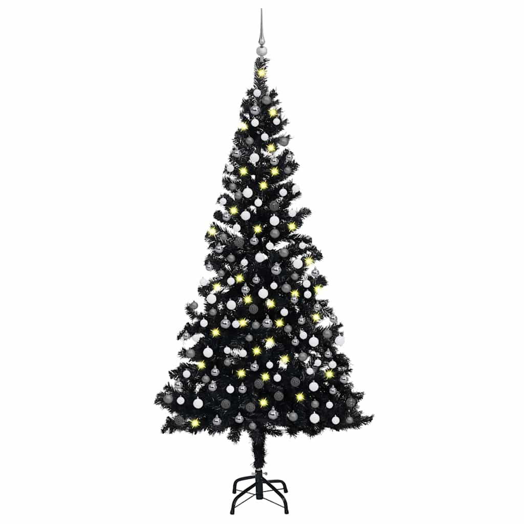 vidaXL árbol de navidad preiluminado con luces y bolas negro 210 cm