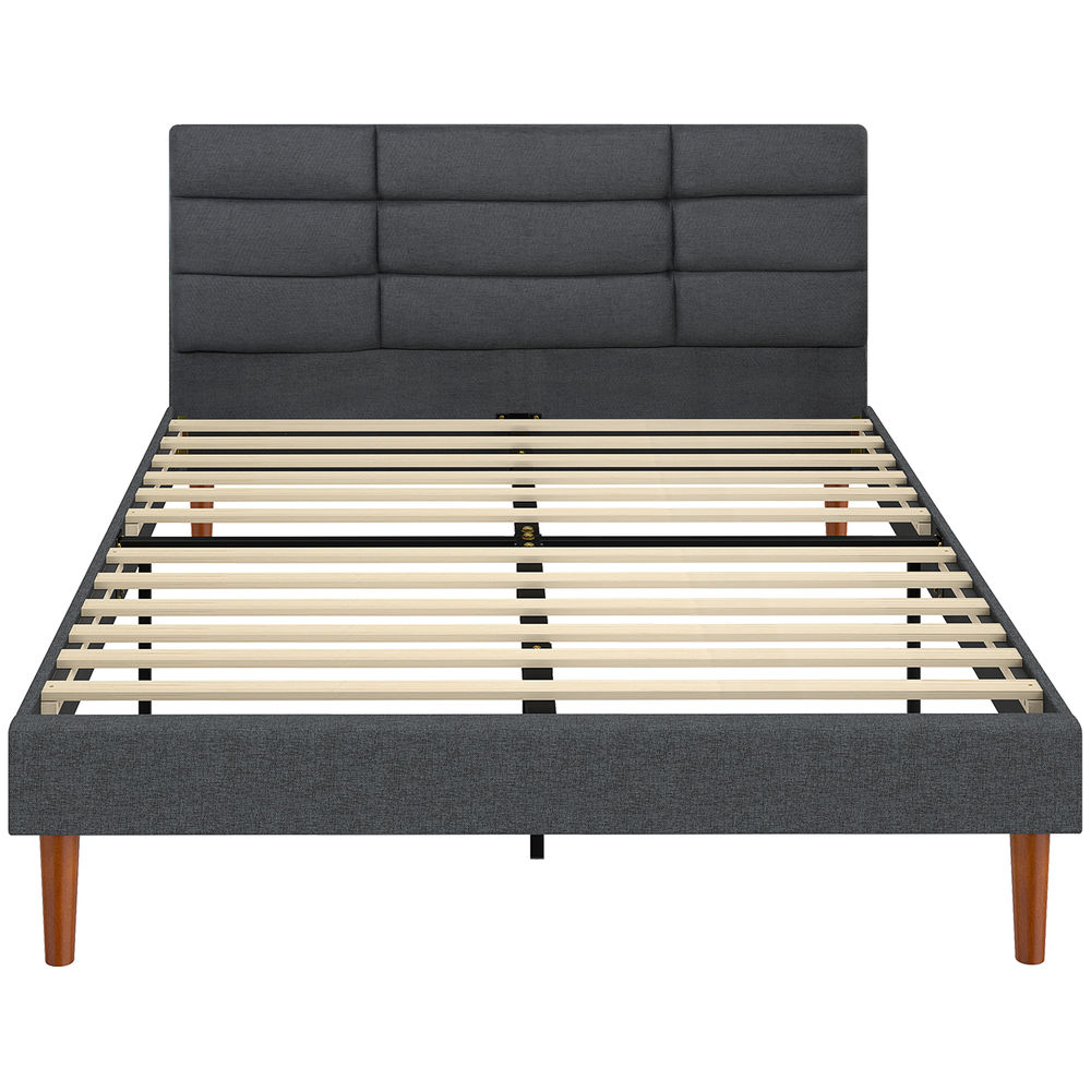 Estructura de cama 141x207x86 cm lino, madera de eucalipto color gris