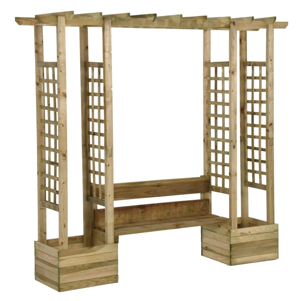 vidaXL pérgola de jardín con banco y jardineras madera pino impregnada