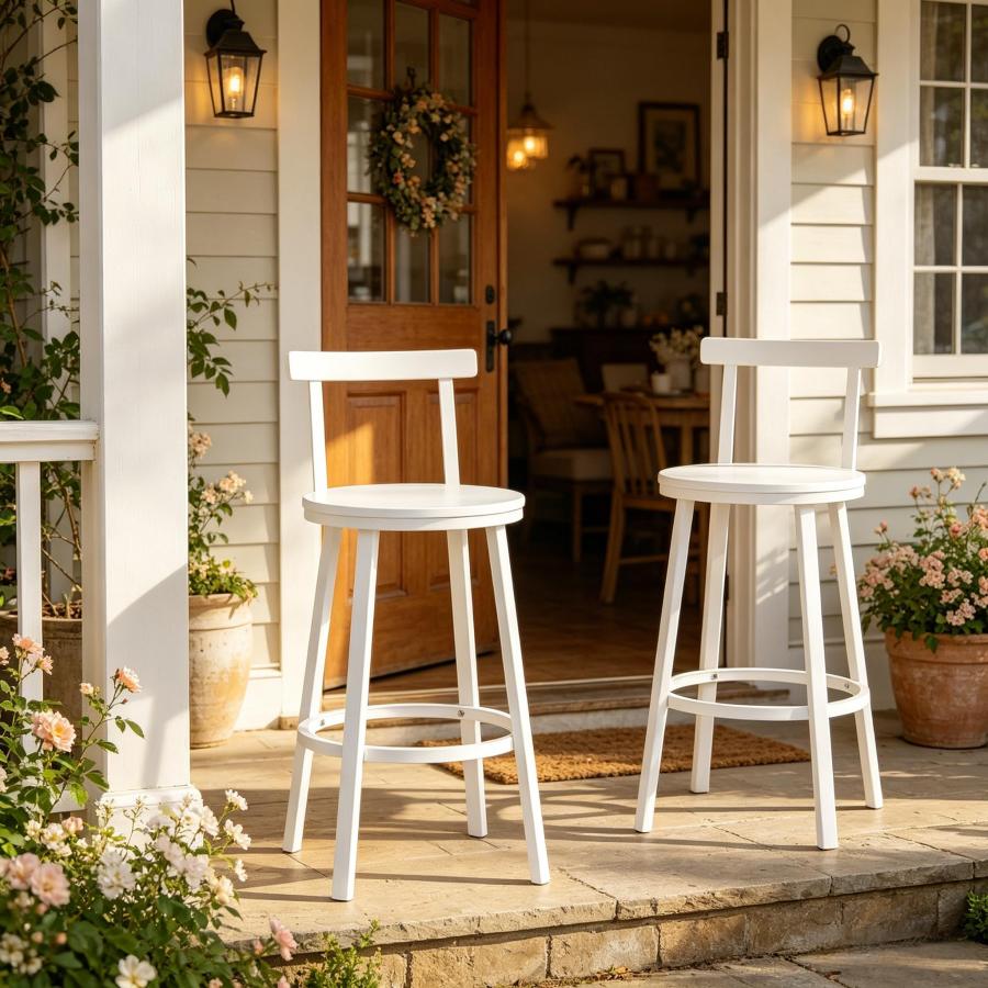 Taburete de bar blanco metal y mdf con respaldo curvo set de 2