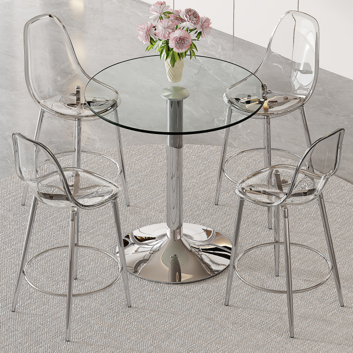 Conjunto de mesa alta de cristal con 4 taburetes transparentes