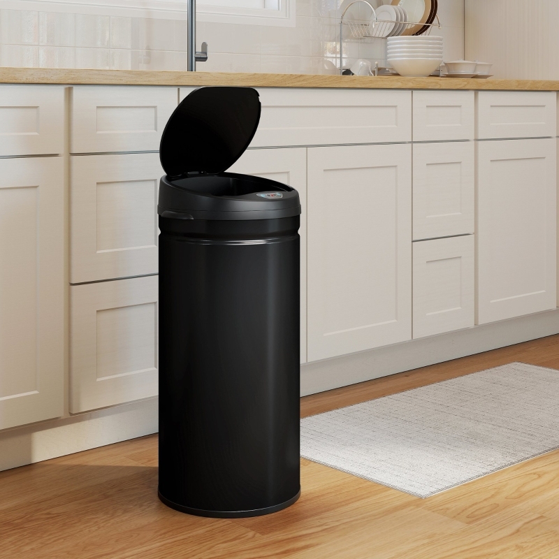 Cubo de basura con sensor y cierre suave negro 68x30,5x30,5cm