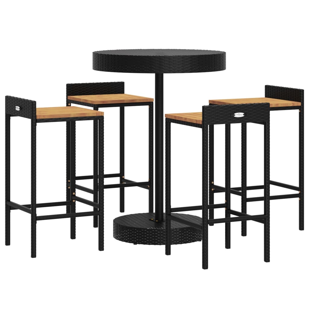 vidaXL mesa bar y taburetes jardín 5 pzas madera acacia ratán pe negro