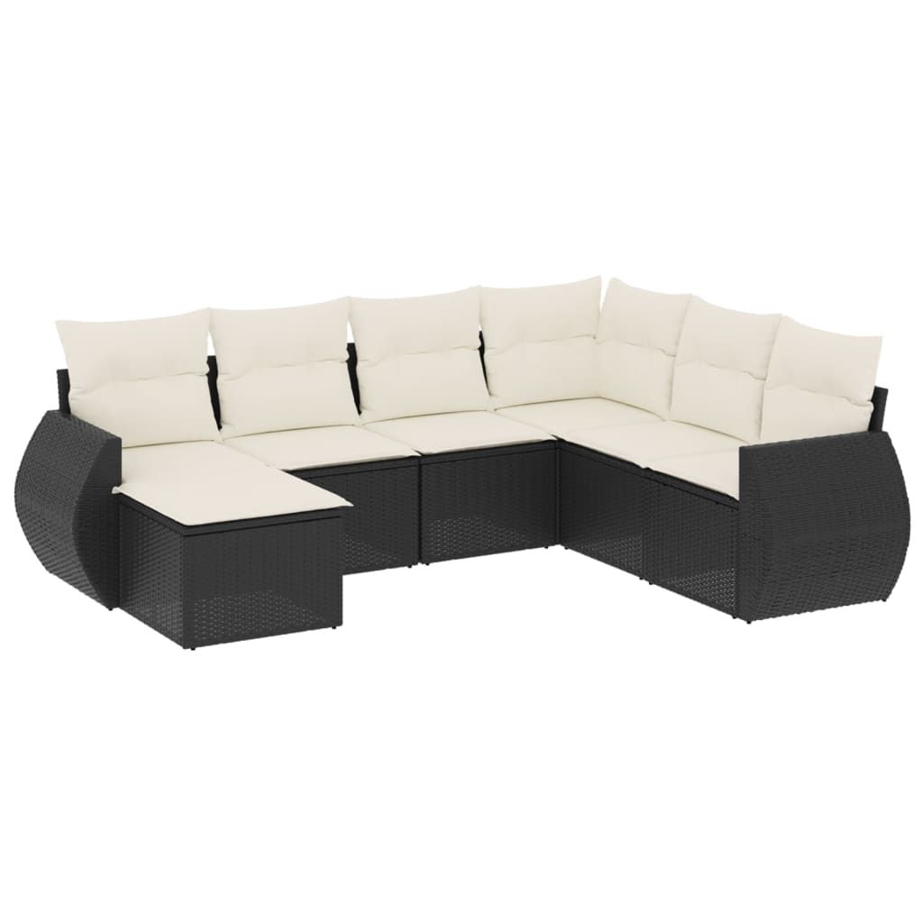 vidaXL set de comedor de jardín 7 pzas y cojines ratán sintético negro