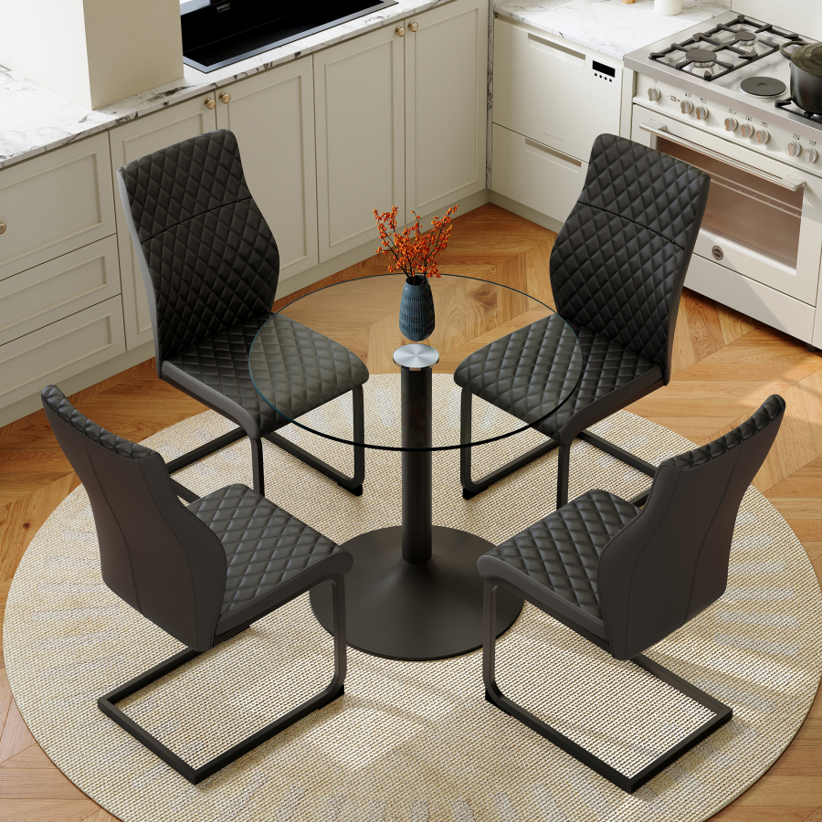 Mesa comedor redonda cristal y 4 sillas negro transparente 76x85x85cm