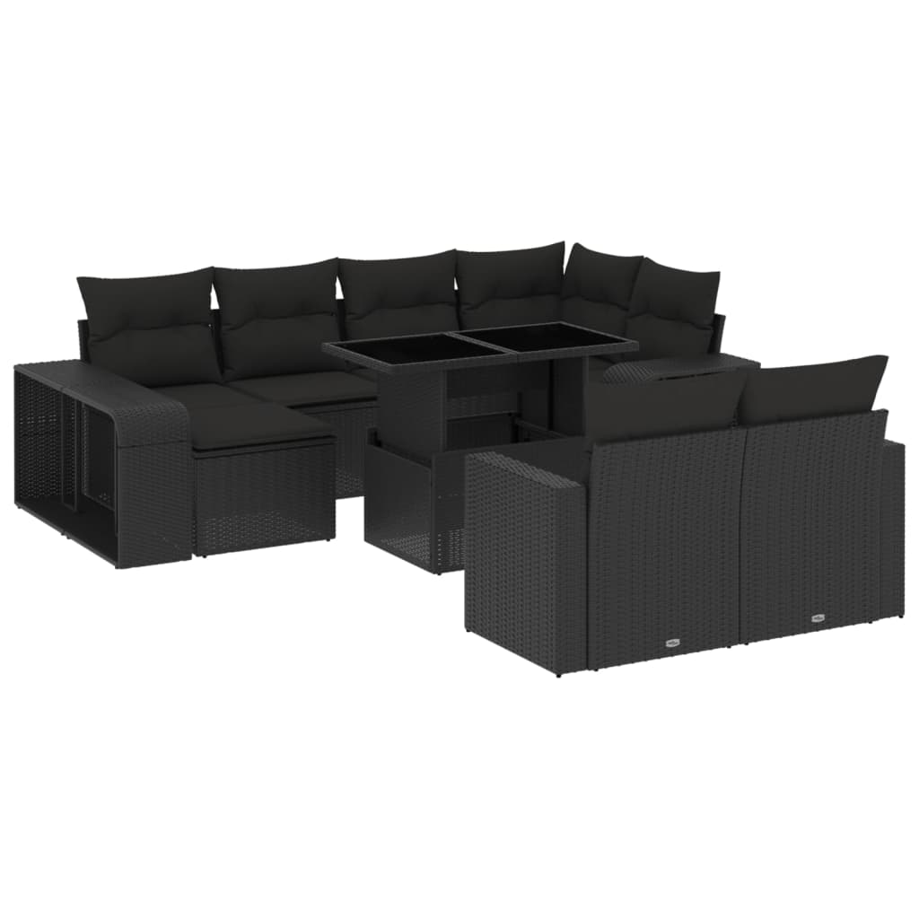 vidaXL set de sofás de jardín 11 pzas y cojines ratán sintético negro