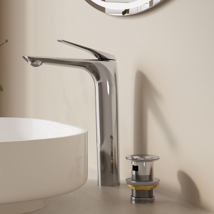 Mezclador lavabo alto cromado para encimera