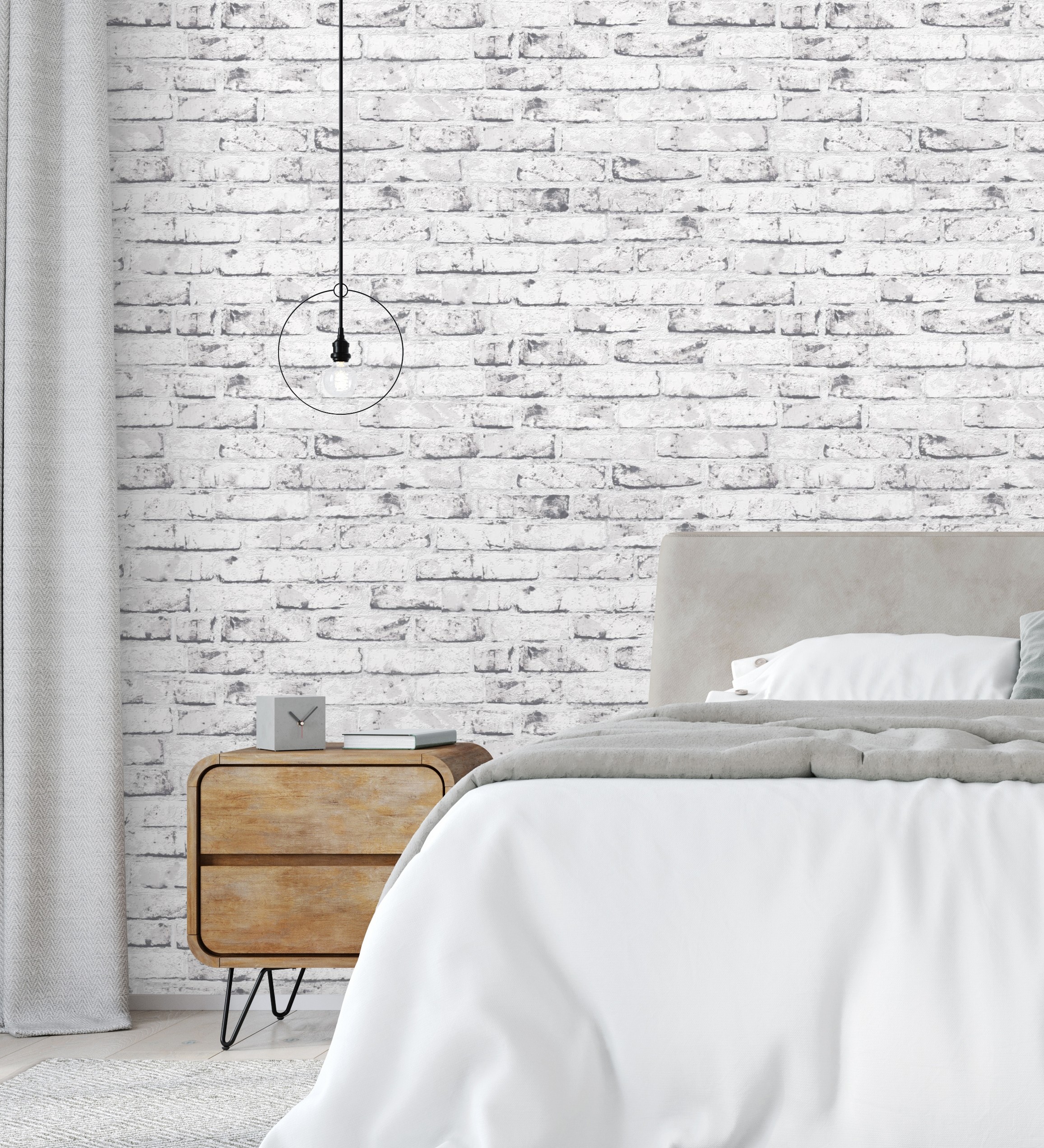 Papel pintado gaulan lavable ladrillo vintage blanco y gris 5.33m²