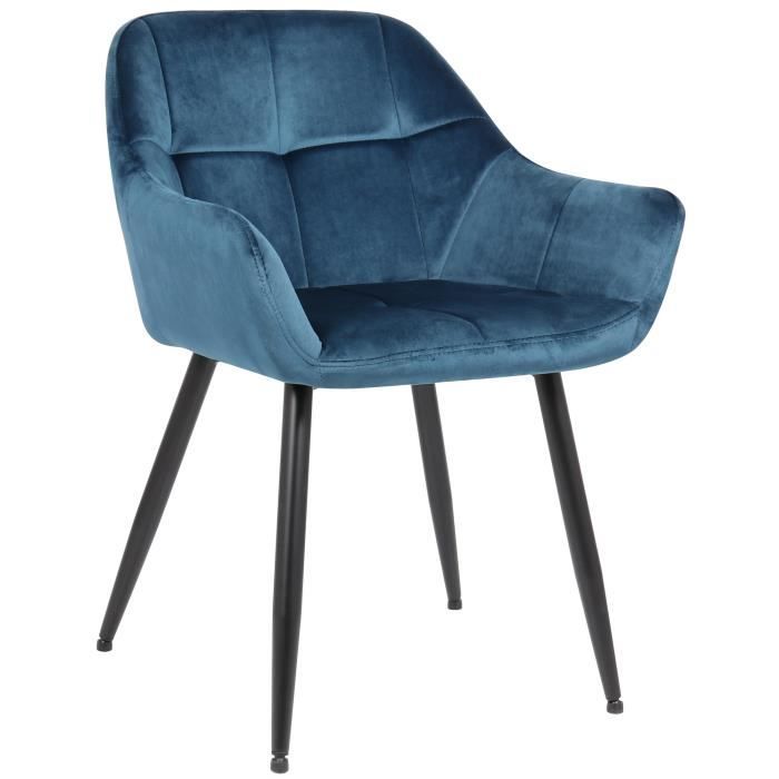 Silla comedor retro de terciopelo azul - 84 cm