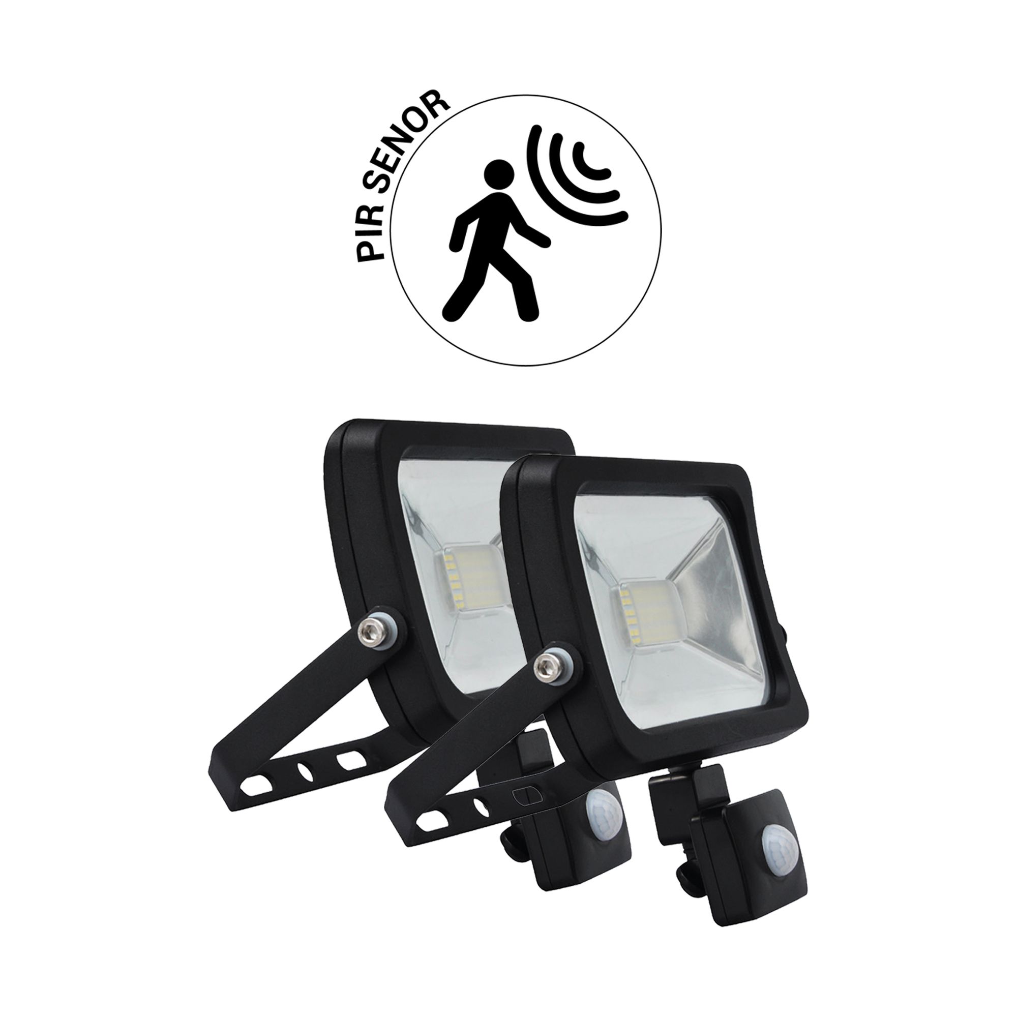 Pack 2x focos proyector LED 30w con detector de movimiento pir negro ip44
