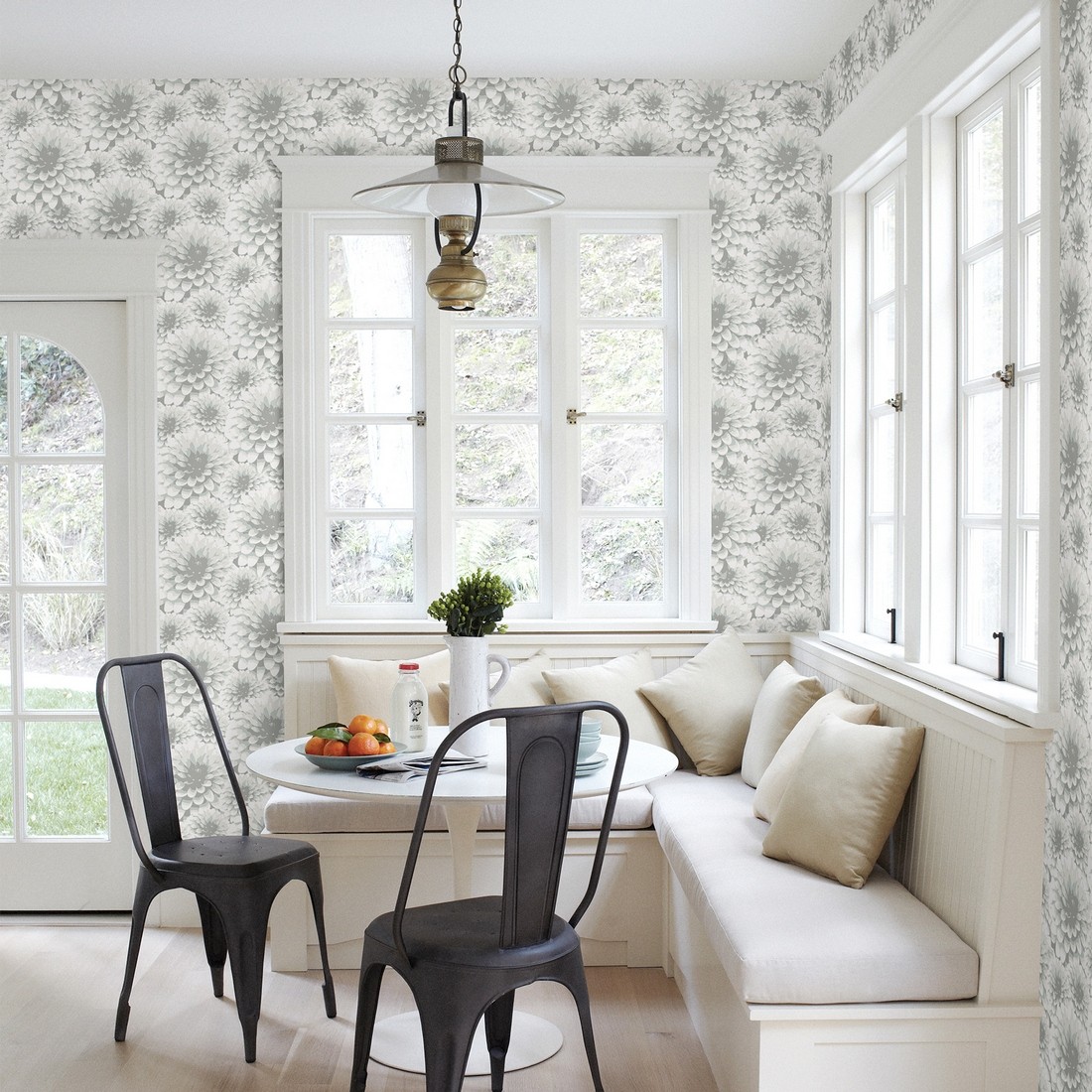 Papel pintado gaulan nórdico de flores dalias gris y 5.23m²
