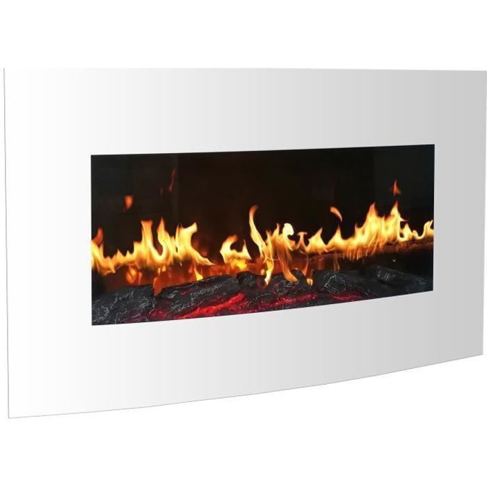 Chimenea eléctrica blanca 2000w, llama LED realista, termostato y mando