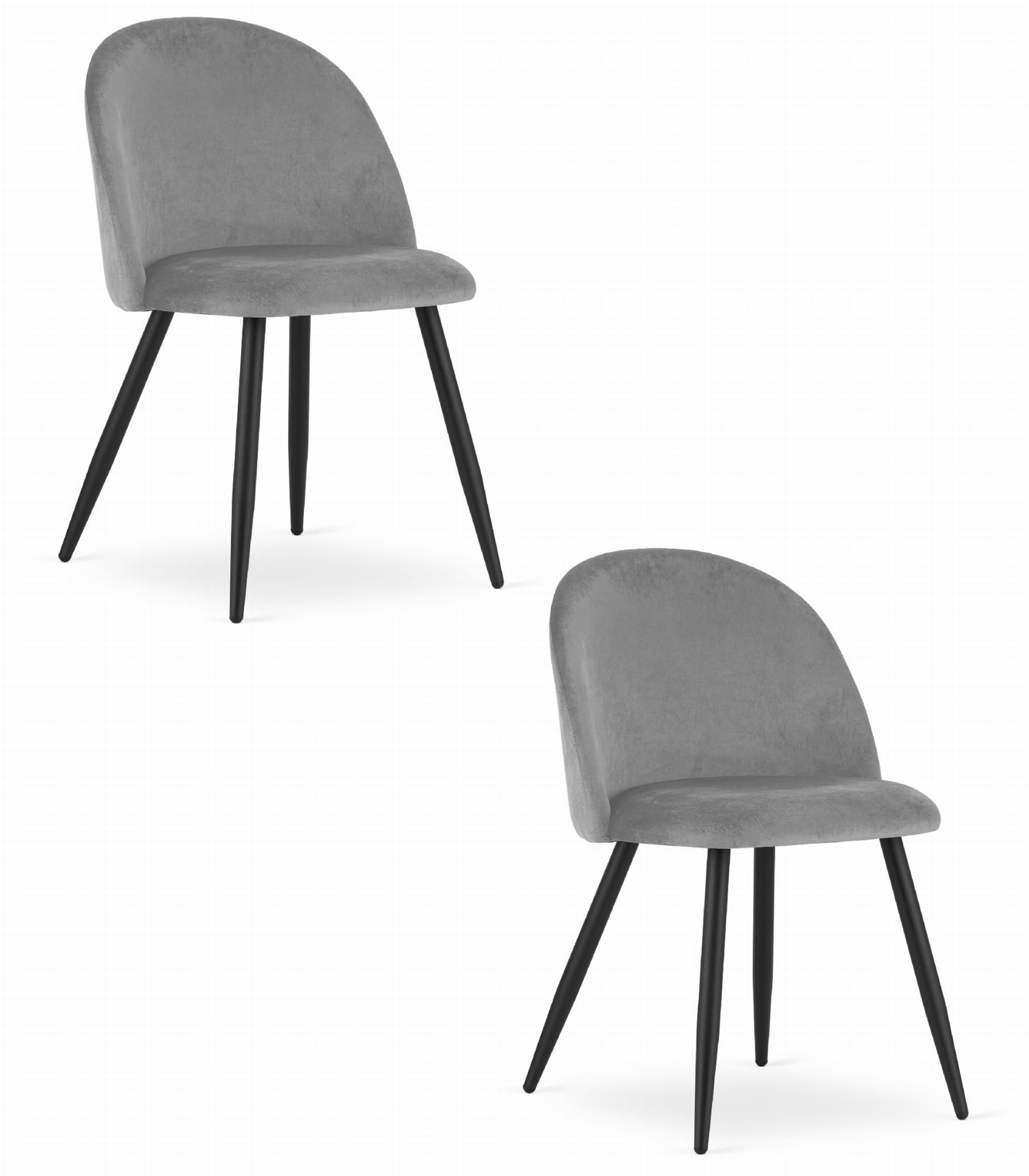 Silla valora bello, terciopelo gris claro, patas negras, juego de 2