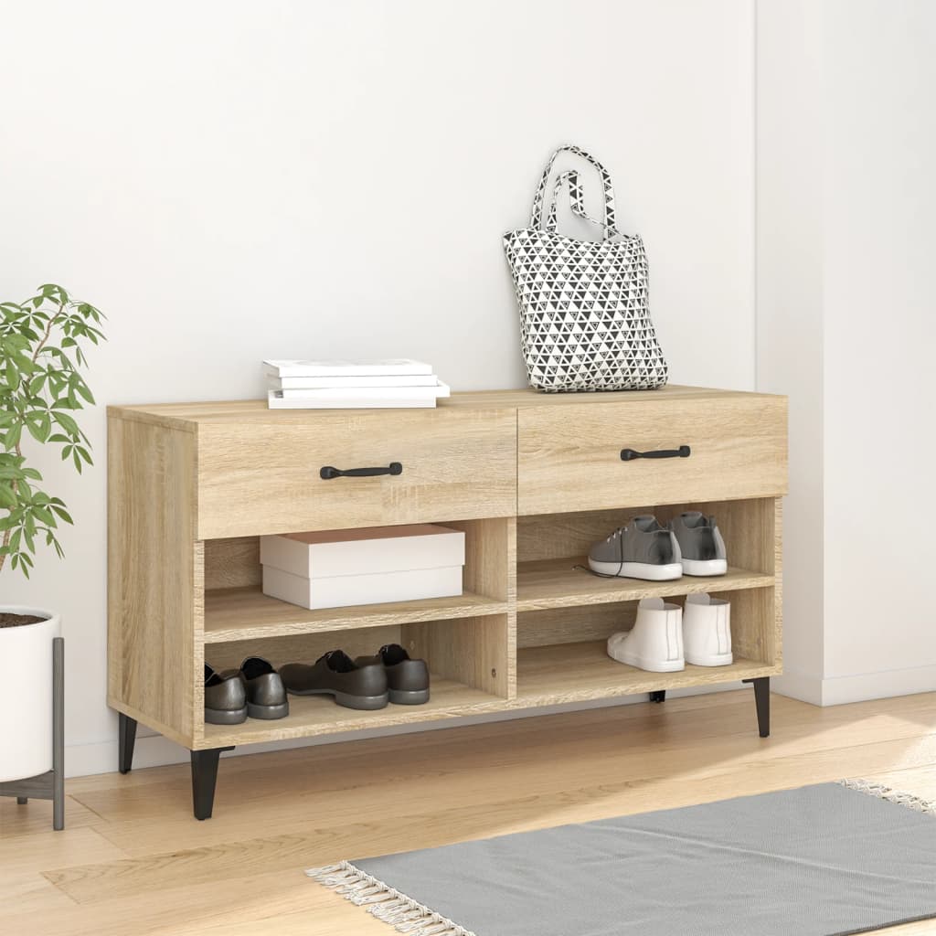 Mueble zapatero madera contrachapada roble sonoma 102x35x55 cm esxt7157