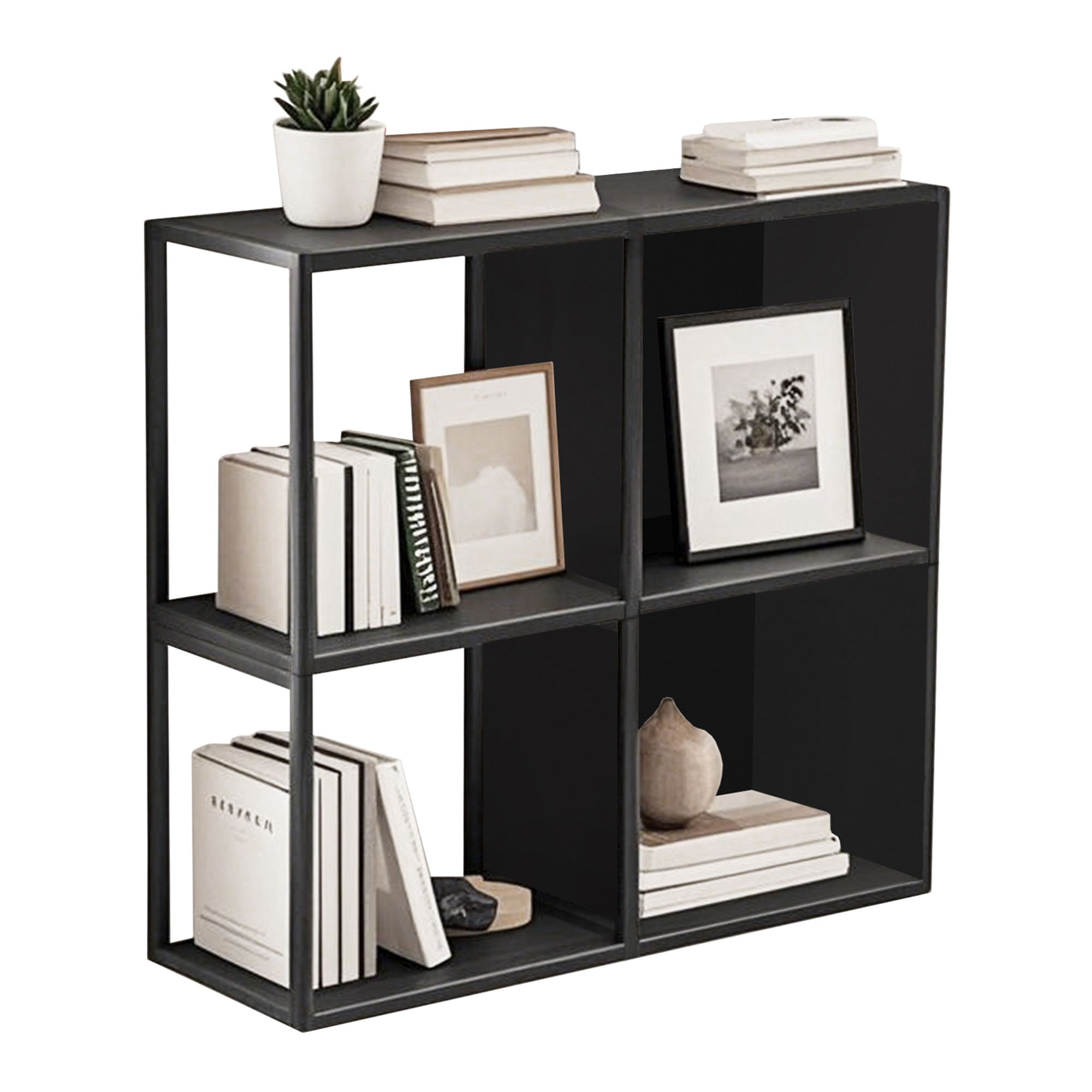 Juego de 4 estantes cubo de pared nostened paneles laterales metal negro