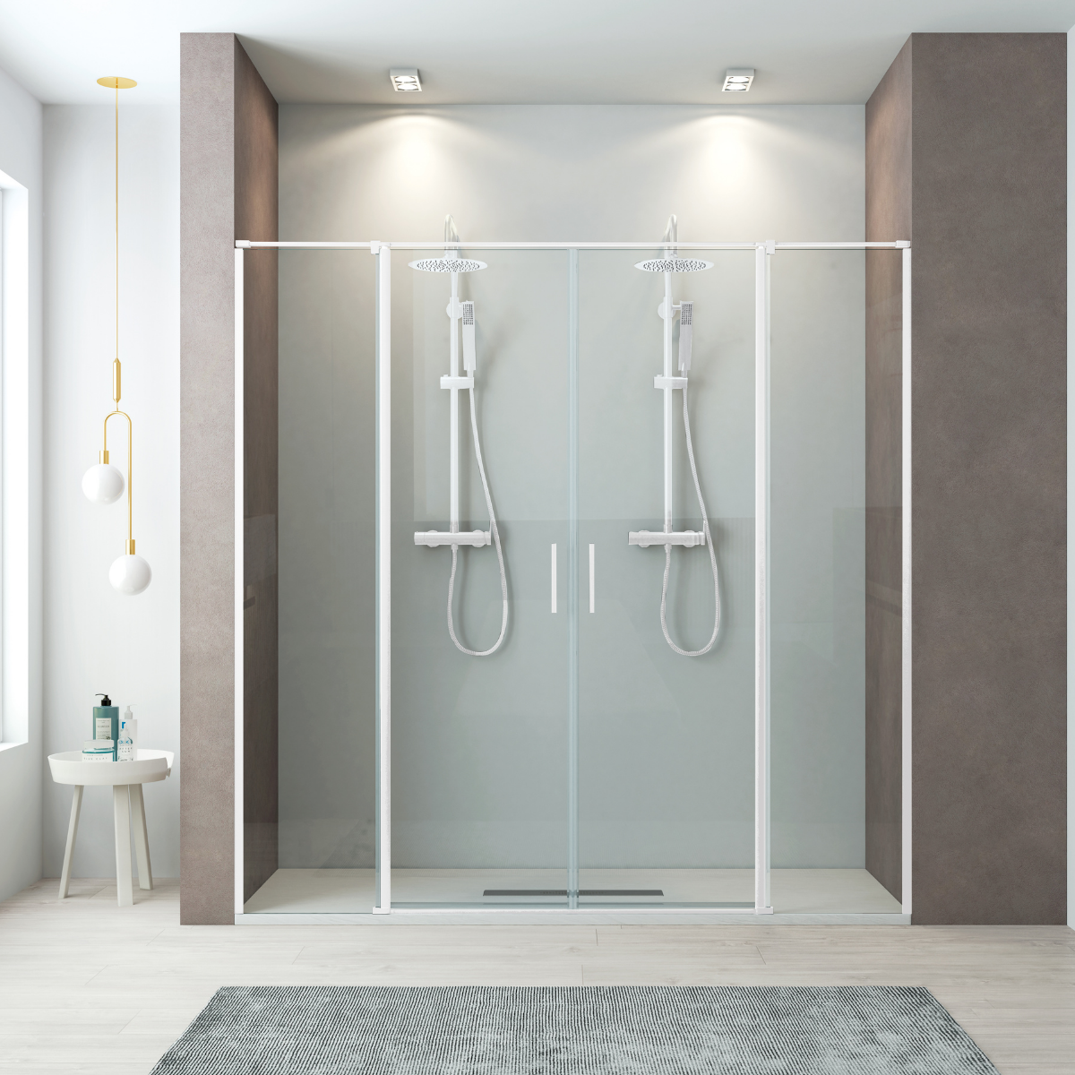 Mampara ducha frontal 2 puertas abatibles 2 fijos 210cm blanco