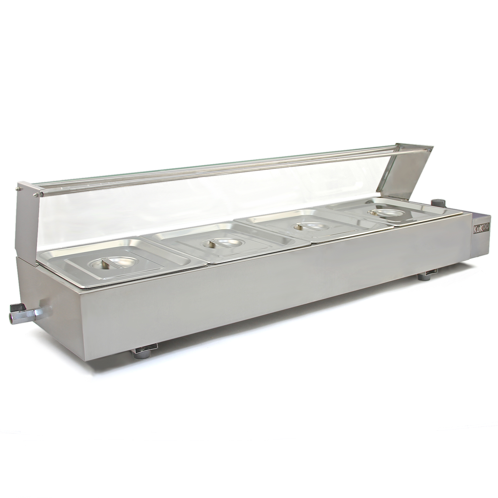 Expositor de baño vapor con 4 sartenes de acero inoxidable