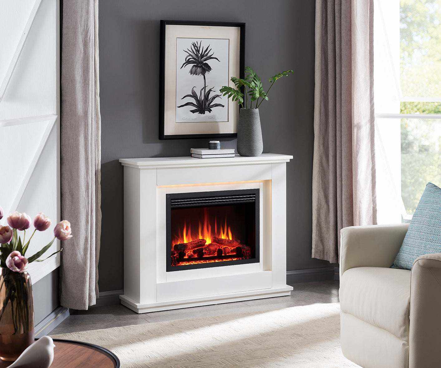 Chimenea eléctrica BALDERIA Baldur - chimenea de pie - blanco