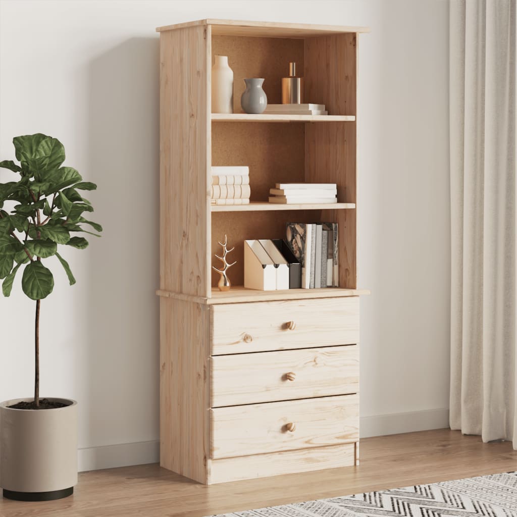 Librería con cajones alta madera maciza de pino 60x35x142 cm