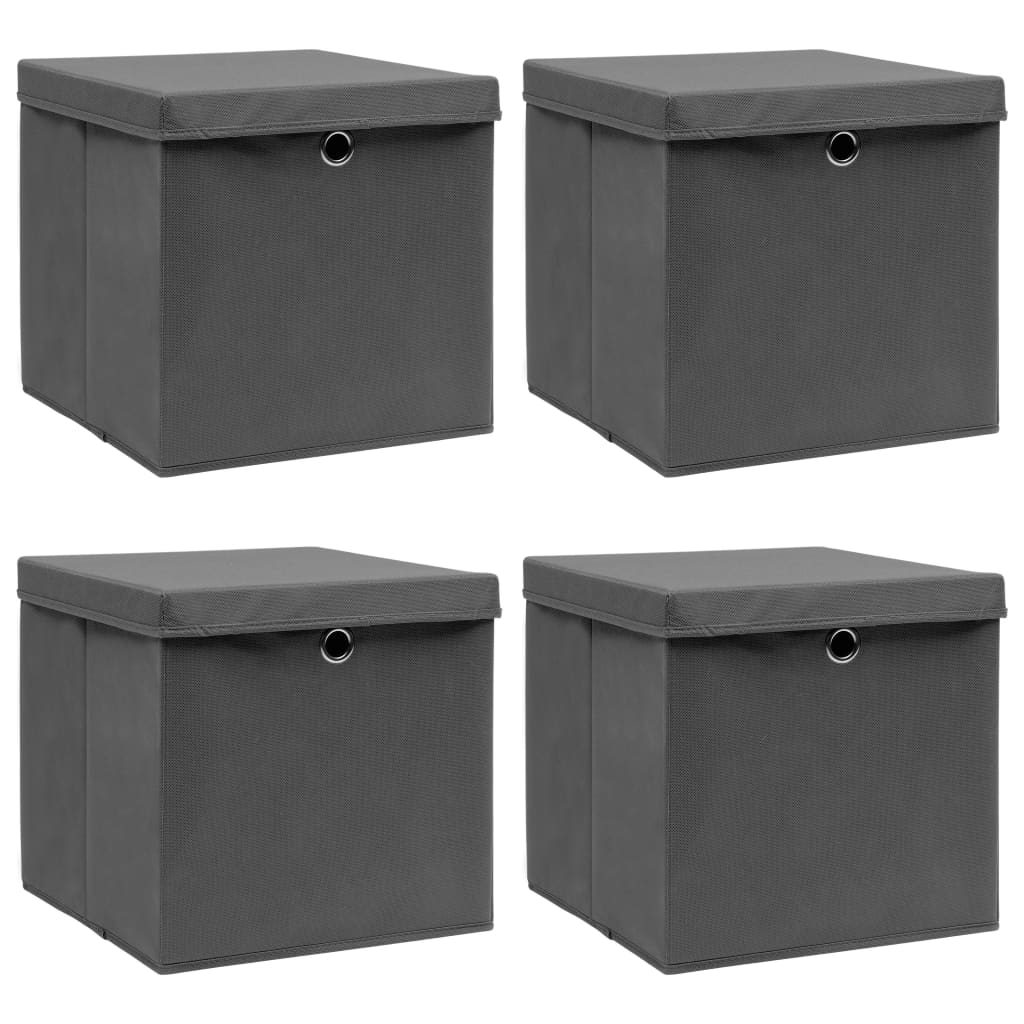 vidaXL cajas de almacenaje con tapas 4 uds tela gris 32x32x32 cm