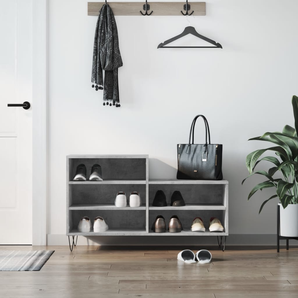 Mueble zapatero madera contrachapada gris hormigón 102x36x60 cm esxt6017