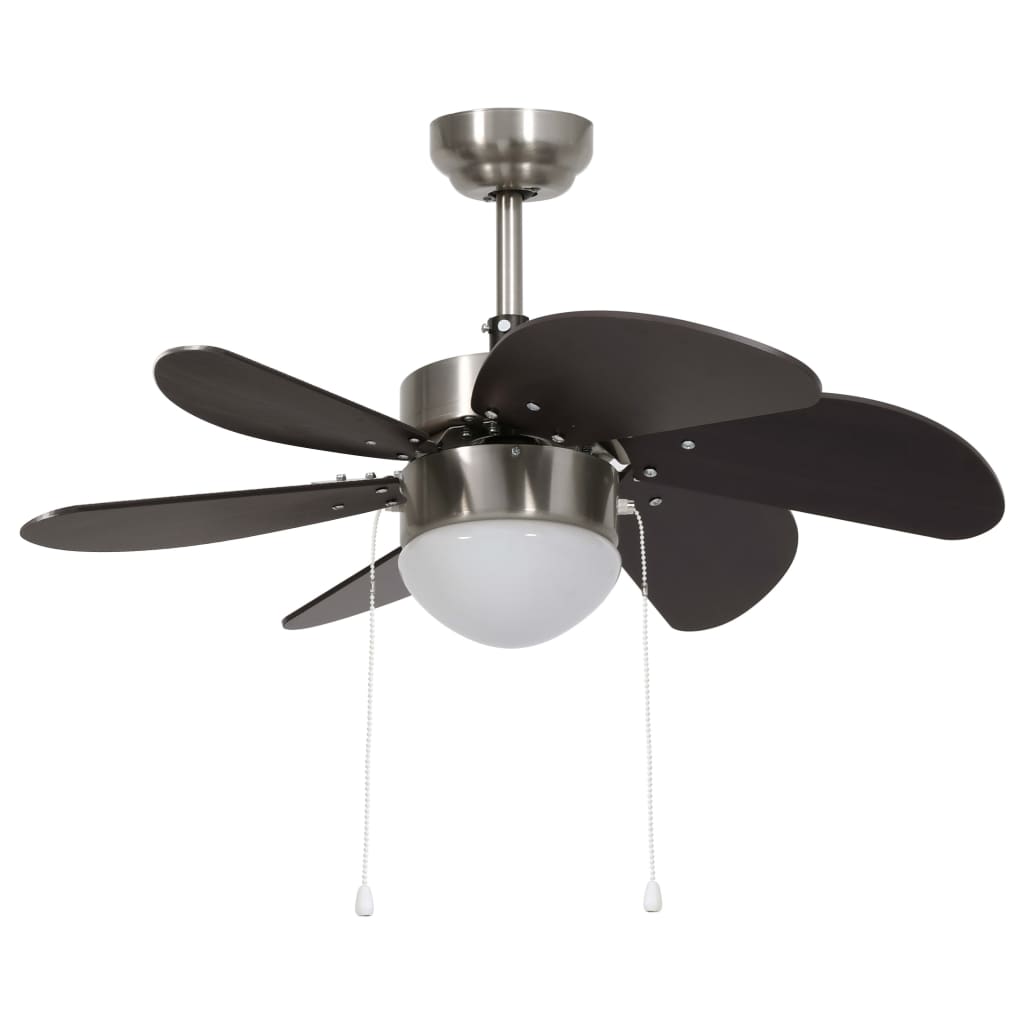 vidaXL ventilador de techo con lámpara marrón oscuro 76 cm