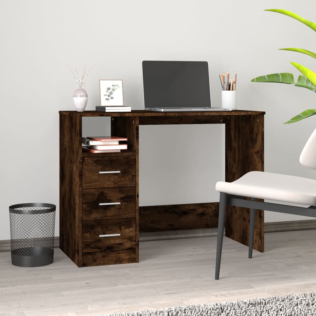 Escritorio con cajones contrachapada roble ahumado 102x50x76 cm es7524