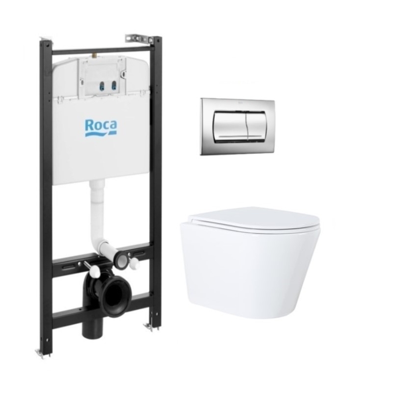 Roca active y puls. PVC cromo brillo y wc susp.orion tapa fina 51,5 cm. Kp