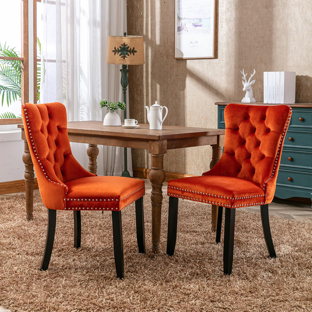 Silla,terciopelo y madera maciza,dos piezas,naranja.