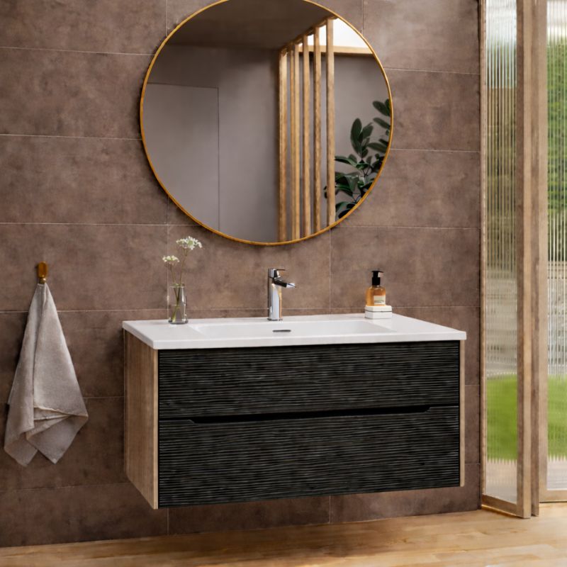 Mueble de baño suspendido negro mate sahara 120cm 2 cajones|lavabo incluido